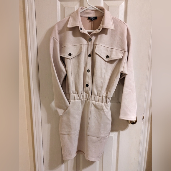 Faux-Suede Button-Up Mini Dress - Picture 2 of 7